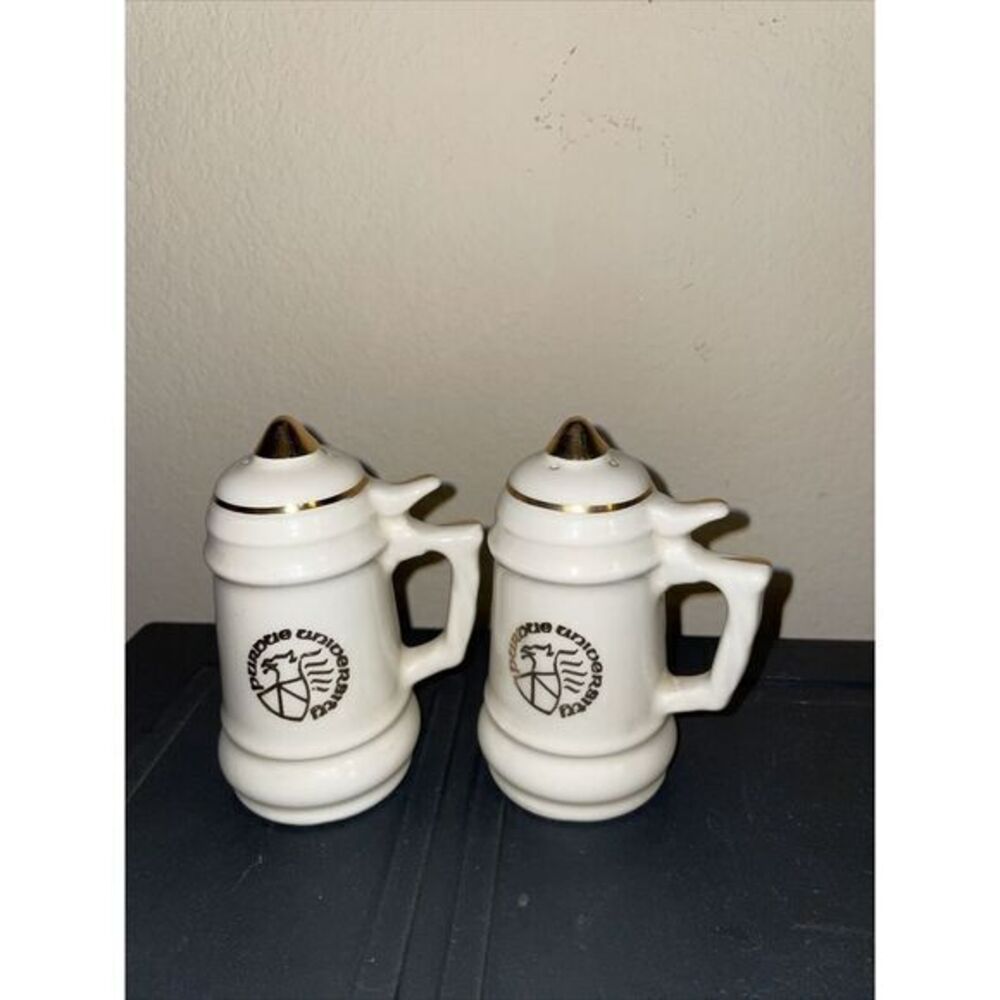 Vintage Purdue University Off White‎ Gold 4.25 Inch Ceramic Salt Pepper Shakers